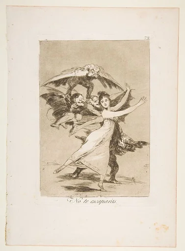 Plate 72 from "Los Caprichos": You will not escape (No te escaparàs)