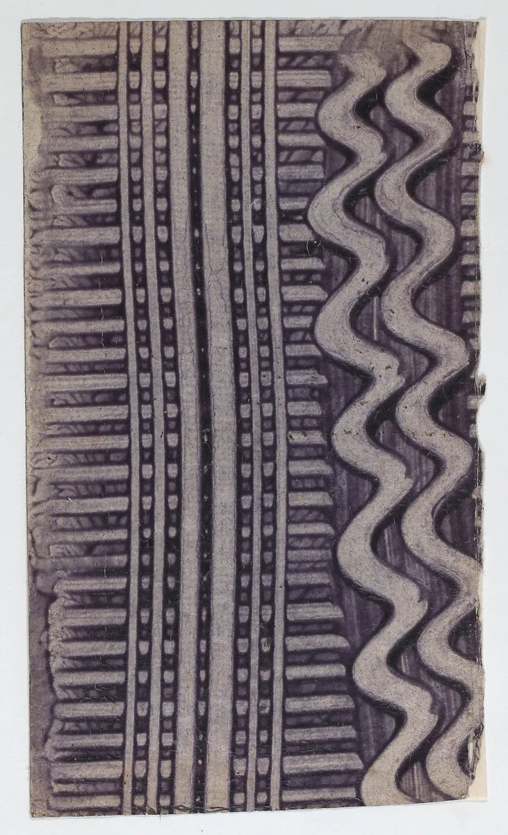 Purple paste paper with curved line and crisscross design — Anonymous