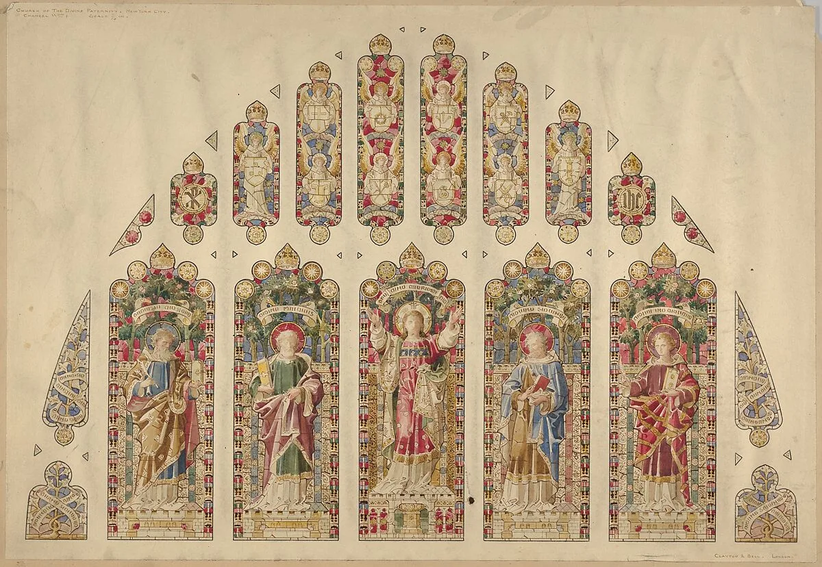 Design for a Multi-paned Stained-glass Window, Church of the Divine Paternity, New York — Clayton and Bell