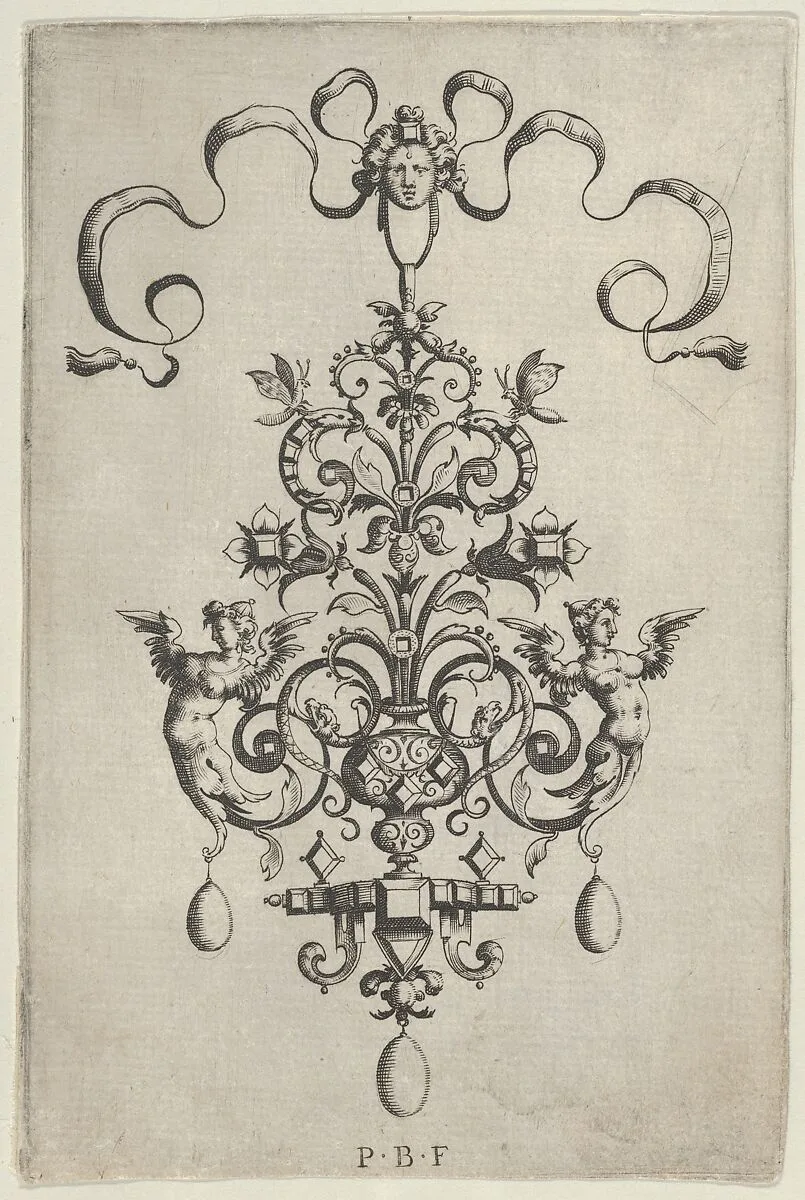Vertical Panel with Design for a Pendant, from Ars His Myronis Nobilis Effingitus Pagellulis — Paul Birckenhultz