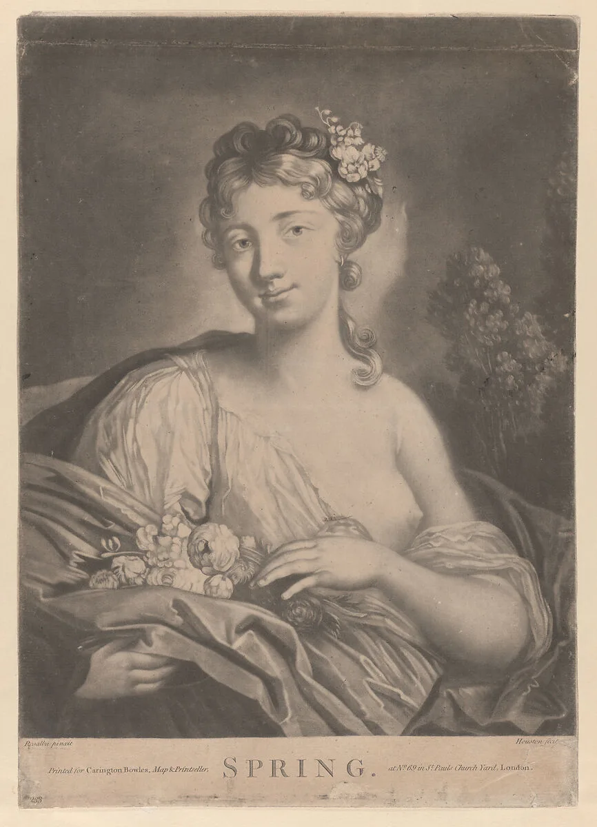 Spring: a young woman holding flowers in her cloak — Carington Bowles I|Richard Houston|Rosalba Carriera