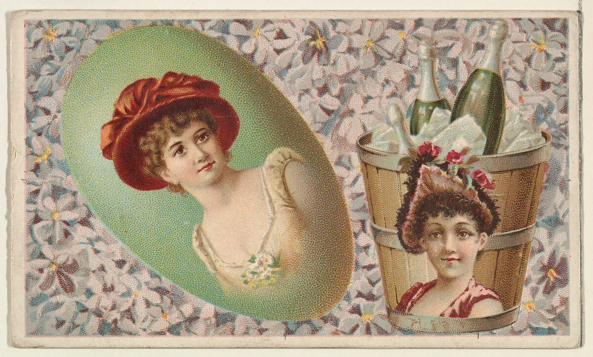 Champagne in Ice Bucket, from the Miniature Novelties series (N120) issued by Duke Sons & Co. to promote Honest Long Cut Tobacco — W. Duke, Sons & Co.|Donaldson Brothers