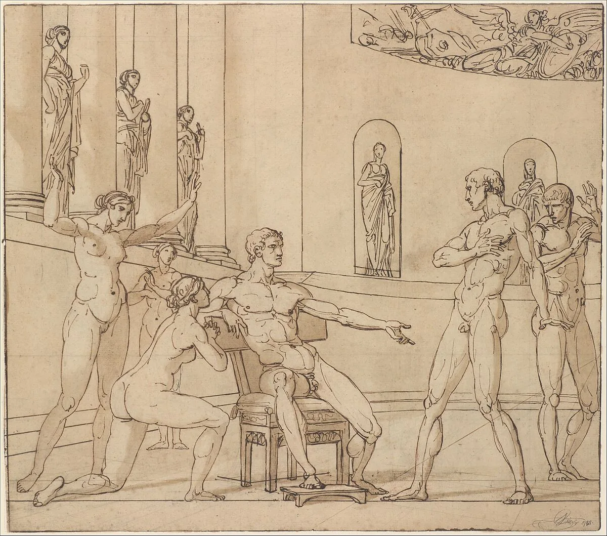 The Clemency of Augustus (recto); Knight Restraining a Female Figure (verso) — François André Vincent