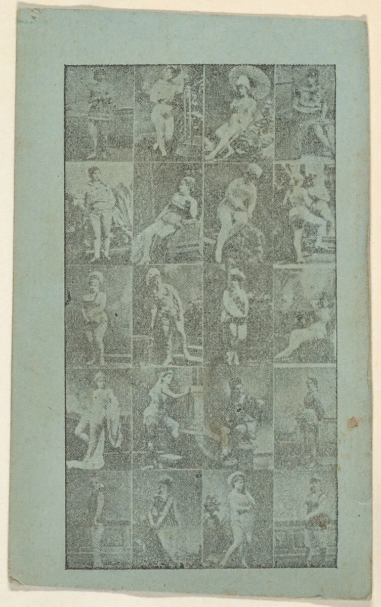 Grid of twenty portraits of actresses (blue), from the Actresses series (N668) — Unknown