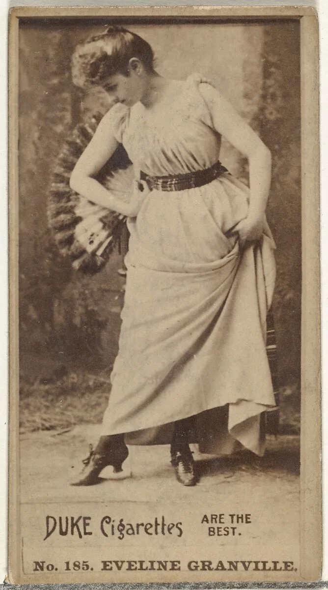 Card Number 185, Eveline Granville, from the Actors and Actresses series (N145-6) issued by Duke Sons & Co. to promote Duke Cigarettes — W. Duke, Sons & Co.