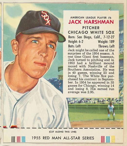 Jack Harshman, from the Major League Baseball series (T235), issued by Red Man Chewing Tobacco — Red Man Chewing Tobacco