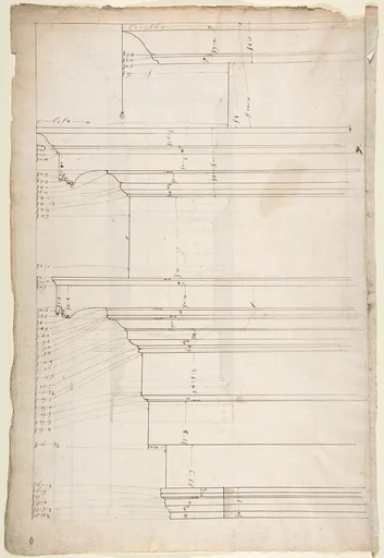 San Lorenzo, Library, Ricetto, entablature, elevation profile (recto) San Lorenzo, Library, Ricetto, column, elevation (verso)