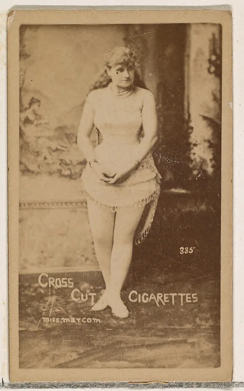 Card Number 335, Miss Marcom, from the Actors and Actresses series (N145-1) issued by Duke Sons & Co. to promote Cross Cut Cigarettes — W. Duke, Sons & Co.