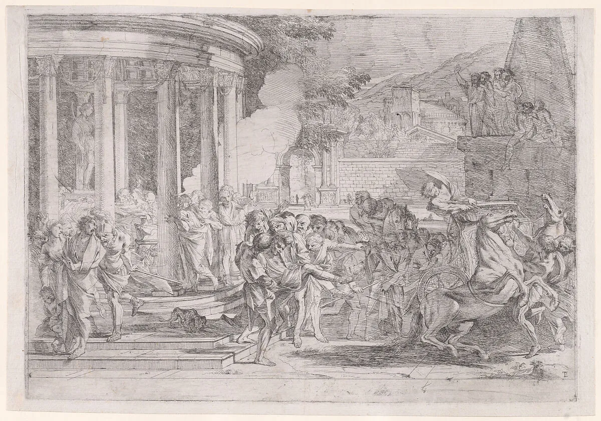 Sinorix carried from the temple of Artemis trying to escape the effects of the poisoning — Pietro Testa