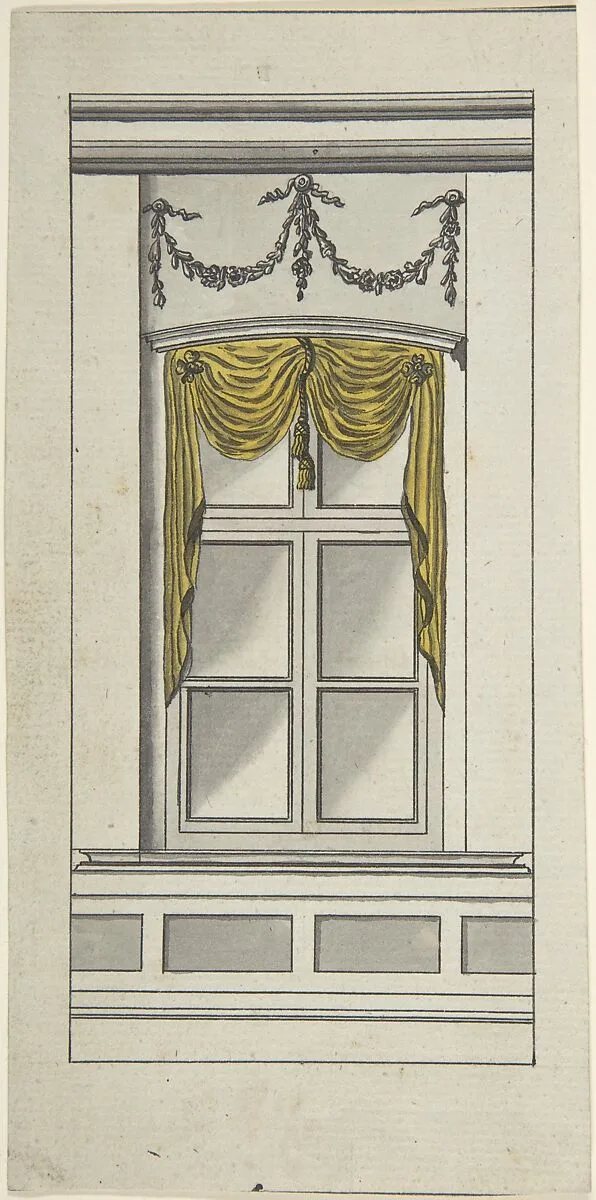 Design for a Window with Yellow Drapery — Anonymous, German, 18th century