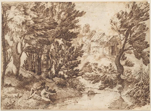 Landscape with Figure Reclining and Figure Fishing