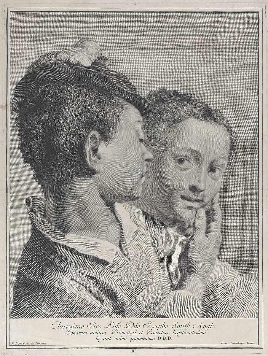 Plate 3: Boy with a hat touching the face of a girl; from 'Icones ad vivum expressae' after Giovanni Battista Piazzetta — Giovanni Cattini|Giovanni Battista Piazzetta