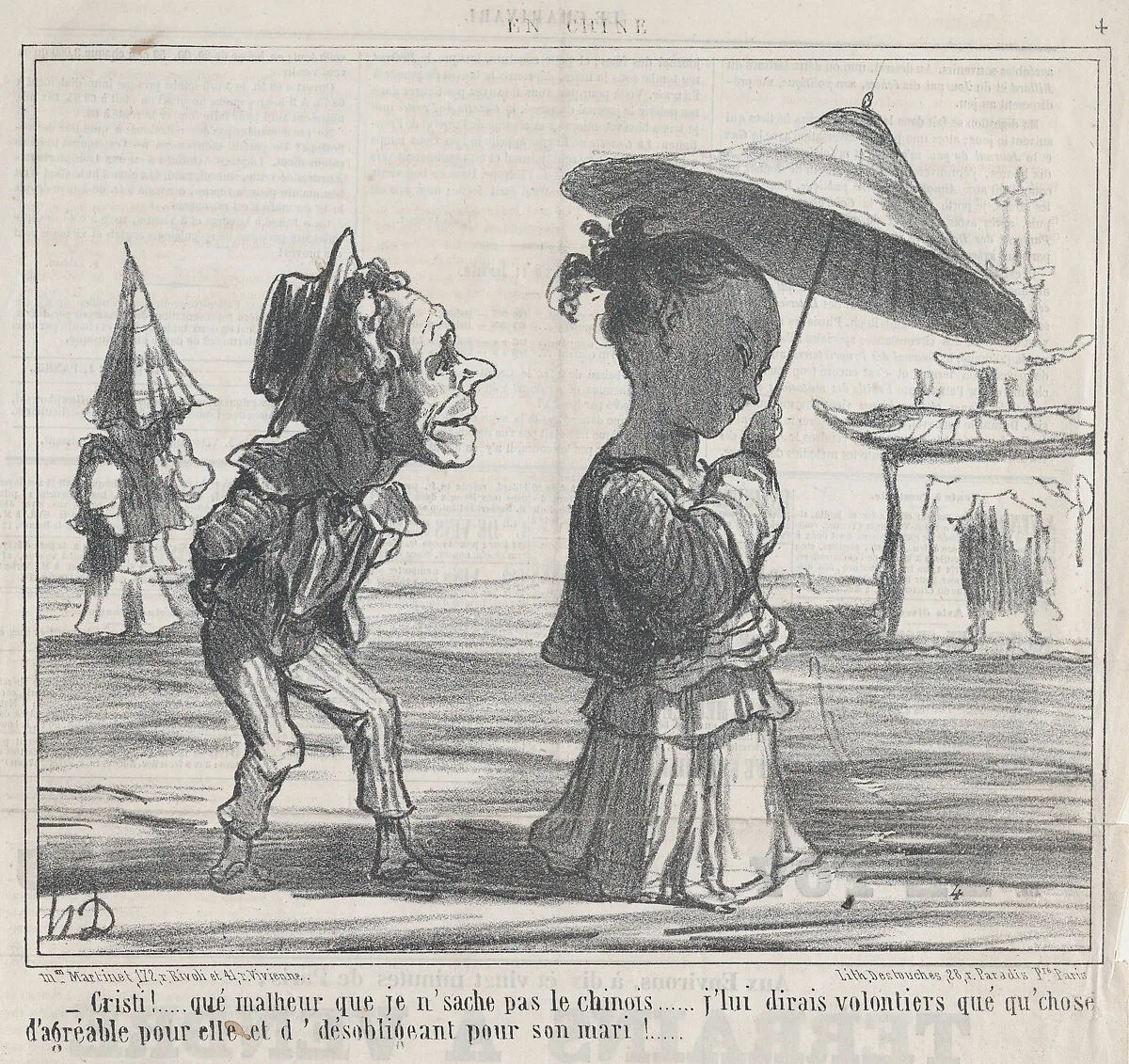 Cristi! ..... qué malheur...., from En Chine, published in Le Charivari, January 12, 1859 — Aaron Martinet|Destouches|Honoré Daumier