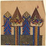 Panel with Decorative Flowers in Cone-Shaped Vases Hanging from Striped Ribbons — Anonymous, French, 20th century