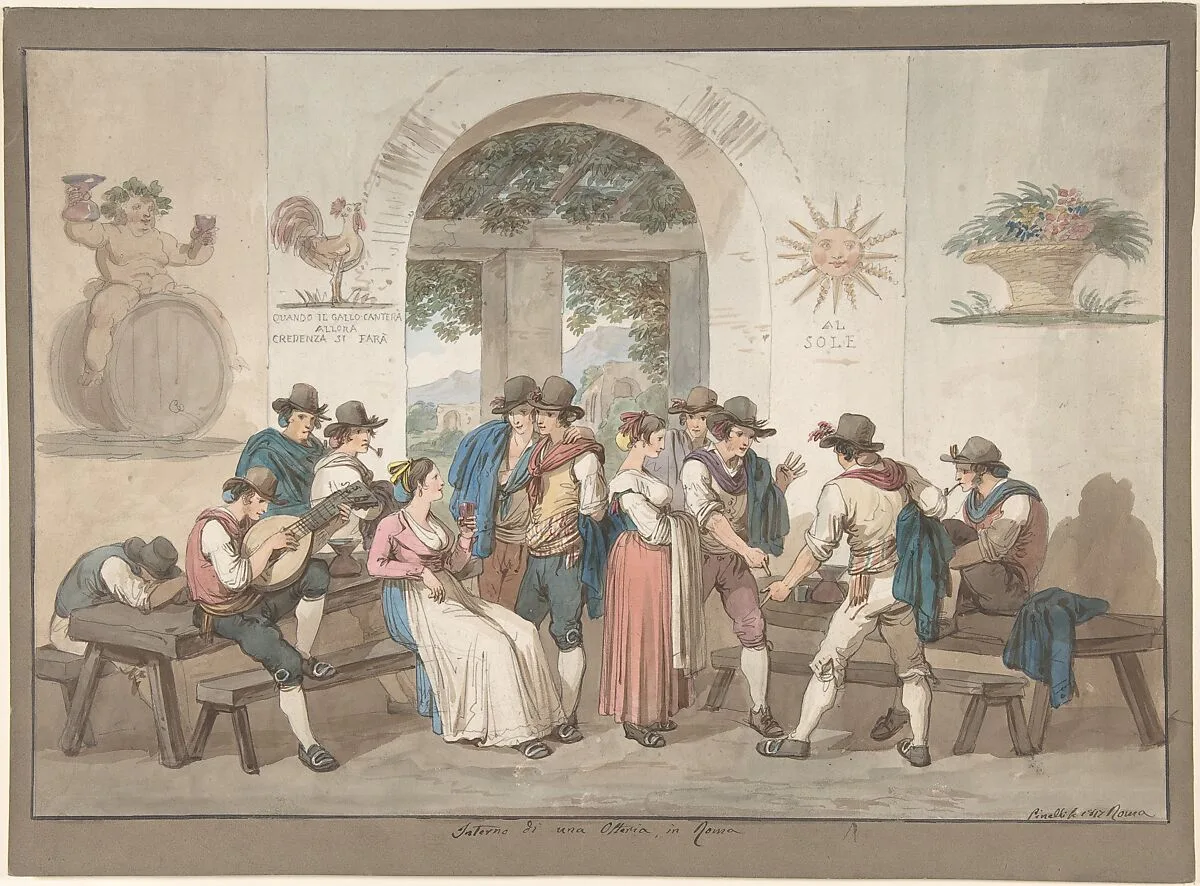 Interior of a Roman Inn, 1817. — Bartolomeo Pinelli