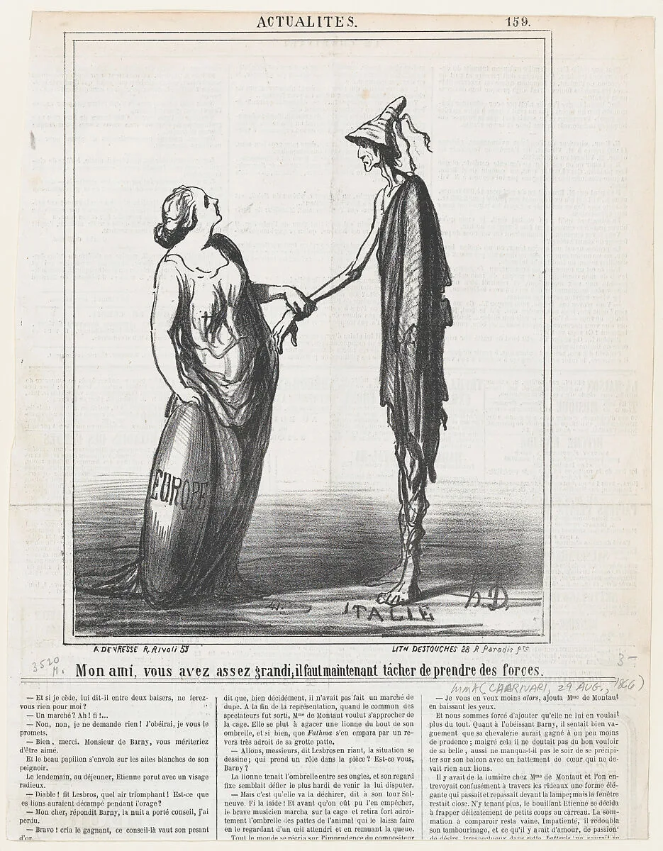 My friend, you are tall enough; but now you must try to put on some weight!, from 'News of the day,' published in Le Charivari, August 29, 1866 — Destouches|Honoré Daumier|Arnaud de Vresse