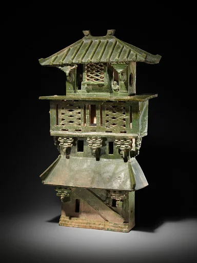 東漢 鉛綠釉陶明器建築模型(一組)|Central Watchtower
