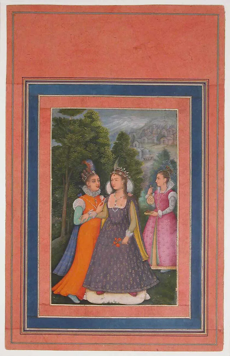 "A Princess with Two Attendants, All in Late 16th Century English Costume", Folio from the Davis Album — Unknown