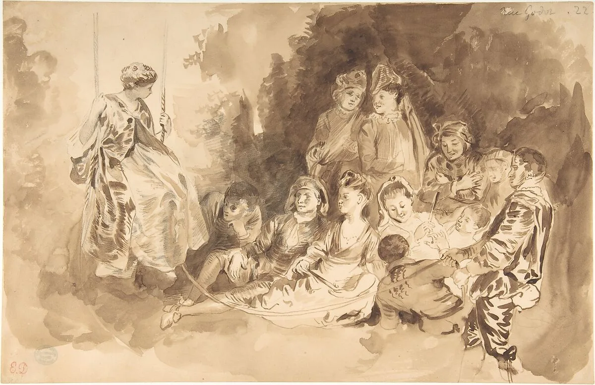 "The Swing," after Antoine Watteau (Les Agréements de l'été) — Eugène Delacroix|Antoine Watteau