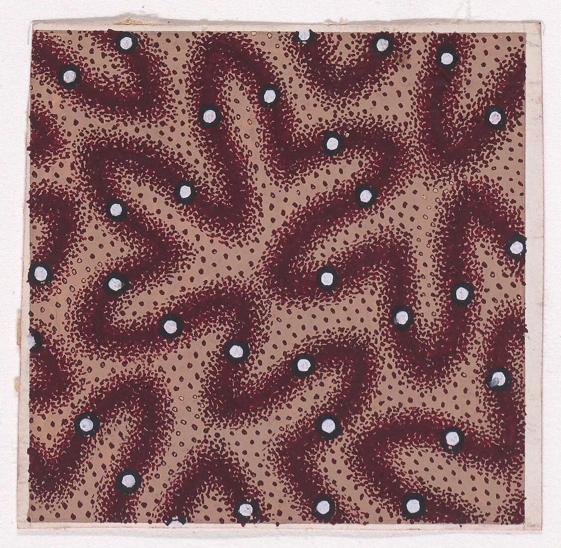 Textile Design with a Vermicular Pattern and Pearls over a Dotted Background — Anonymous, Alsatian, 19th century