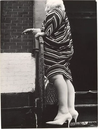 [Street Scene: Woman in Striped Dress on Stoop, New York City]