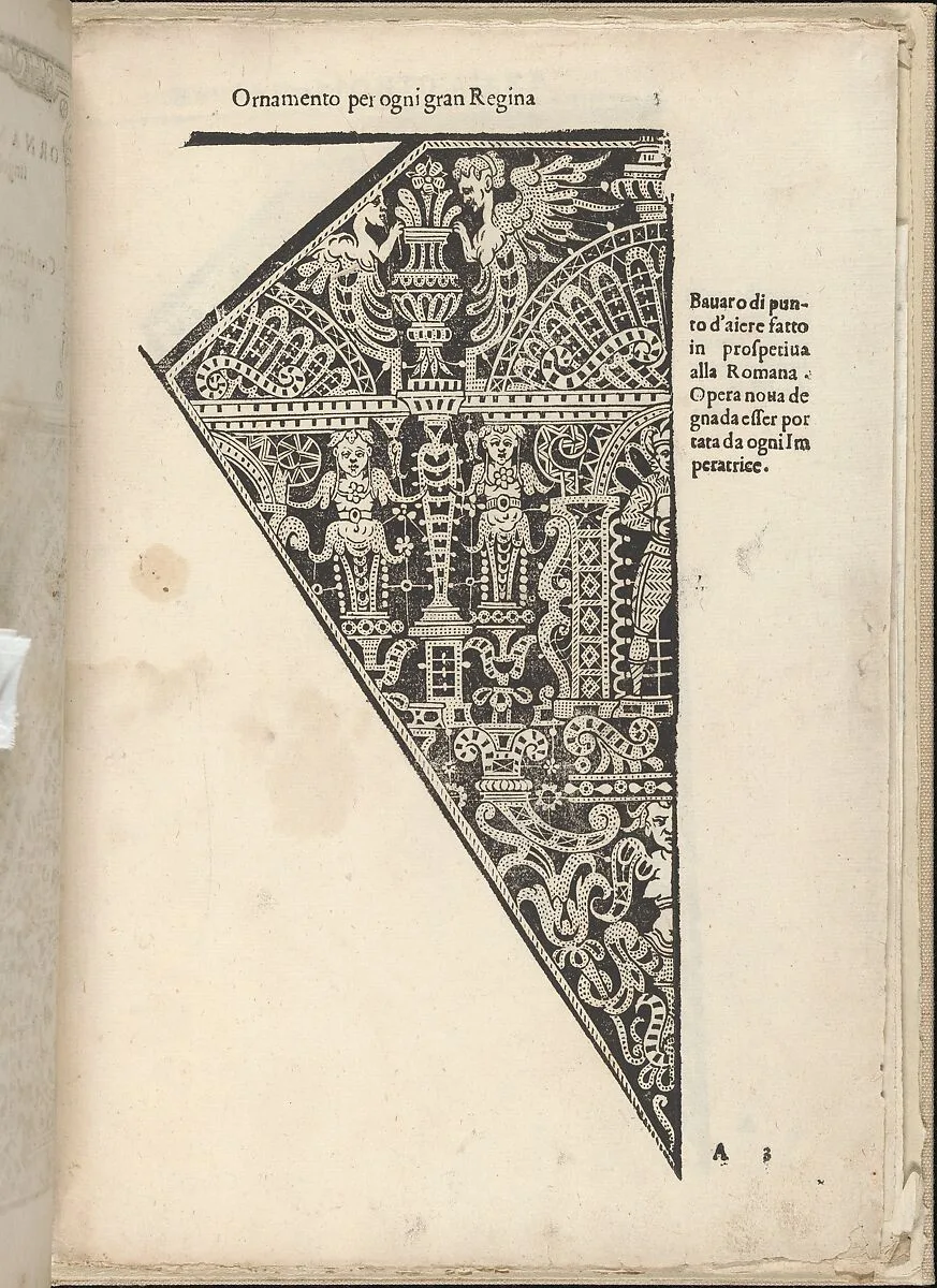 Ornamento nobile...Fatta da Lucretia Romana (Libro V of the Corona), page 3 (recto) — Alessandro de' Vecchi|Cesare Vecellio