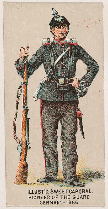 Pioneer of the Guard, Germany, 1886, from the Military Series (N224) issued by Kinney Tobacco Company to promote Sweet Caporal Cigarettes — Kinney Brothers Tobacco Company