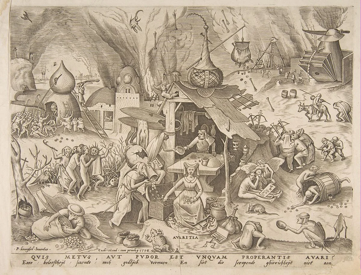 Avarice (Avaritia) from The Seven Deadly Sins — Pieter Bruegel the Elder|Pieter van der Heyden|Hieronymus Cock
