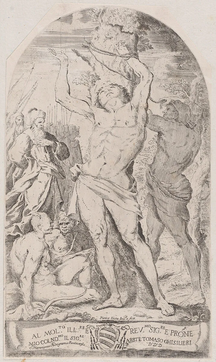 Saint Sebastian being tied to a tree — Girolamo Pedrignani|Pietro Testa