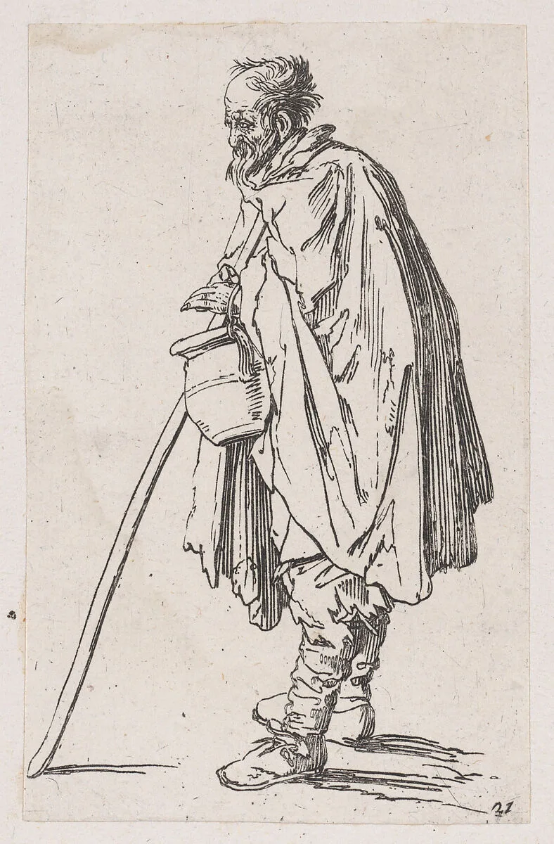 Reverse Copy of Le Mendiant au Couvet (The Beggar of Couvet), from Les Gueux suite appelée aussi Les Mendiants, Les Baroni, ou Les Barons (The Beggars, also called the Barons) — Jacques Callot|Anonymous