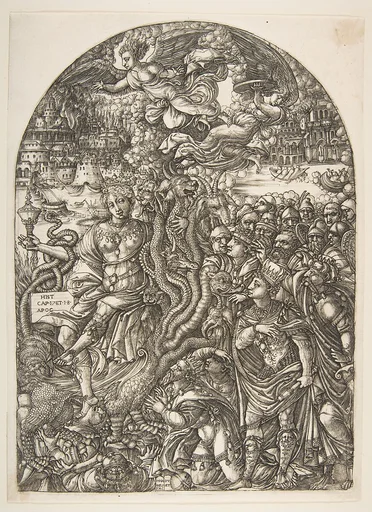 The Babylon Harlot seated on the Seven-Headed Beast, from the Apocalypse