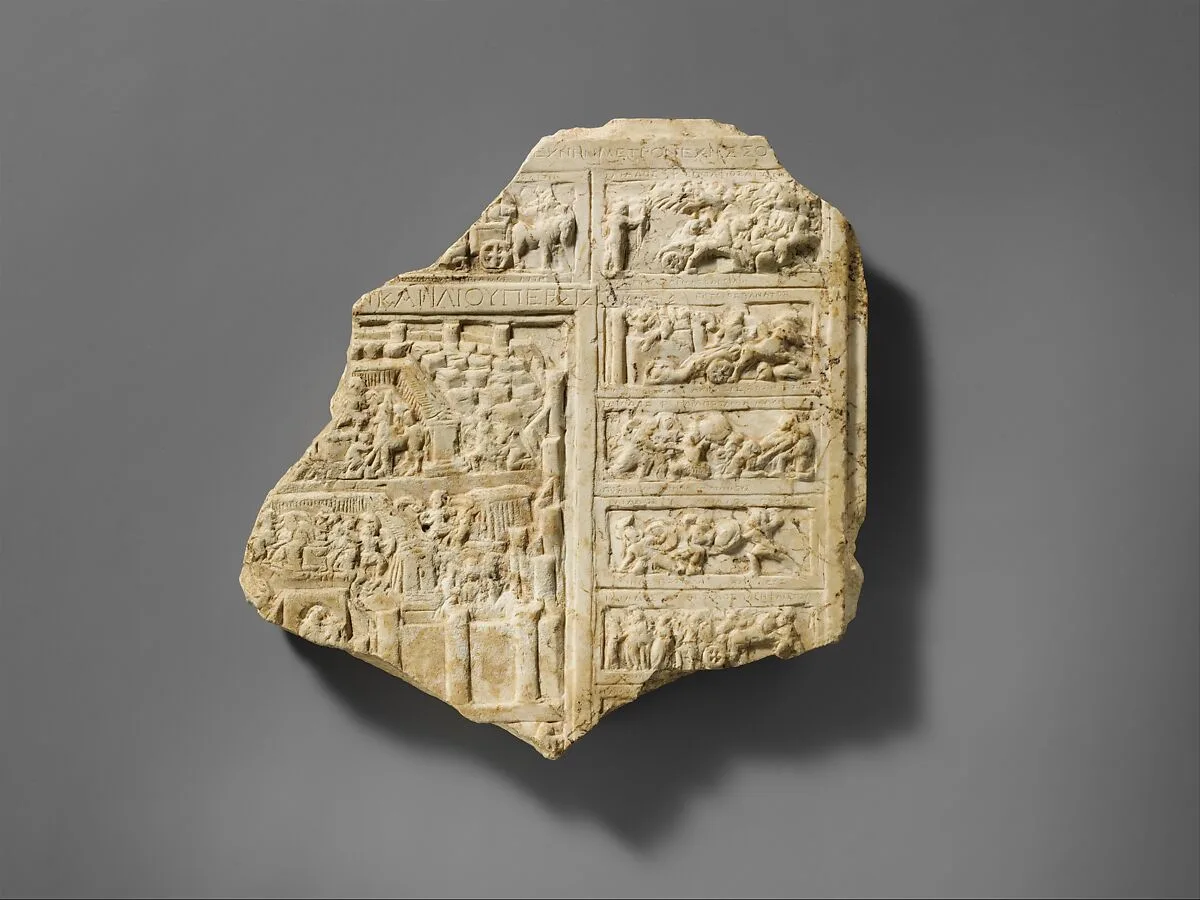 Marble relief fragment with scenes from the Trojan War — Unknown