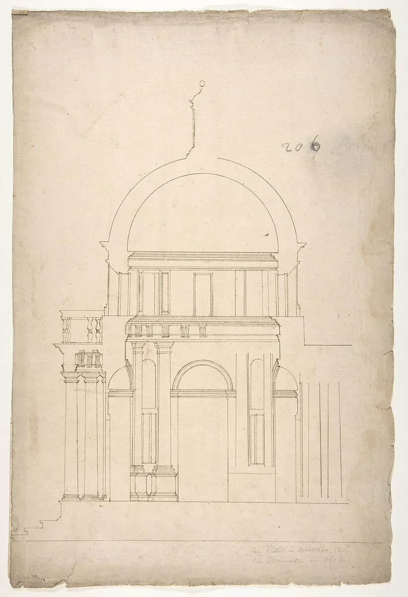 S. Pietro in Montorio, Tempietto, section (recto) blank (verso) — Anonymous, French, 16th century