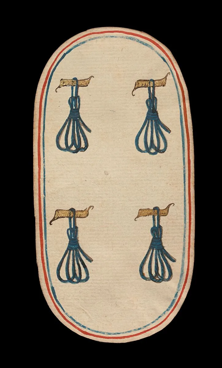 4 of Tethers, from The Cloisters Playing Cards — Unknown
