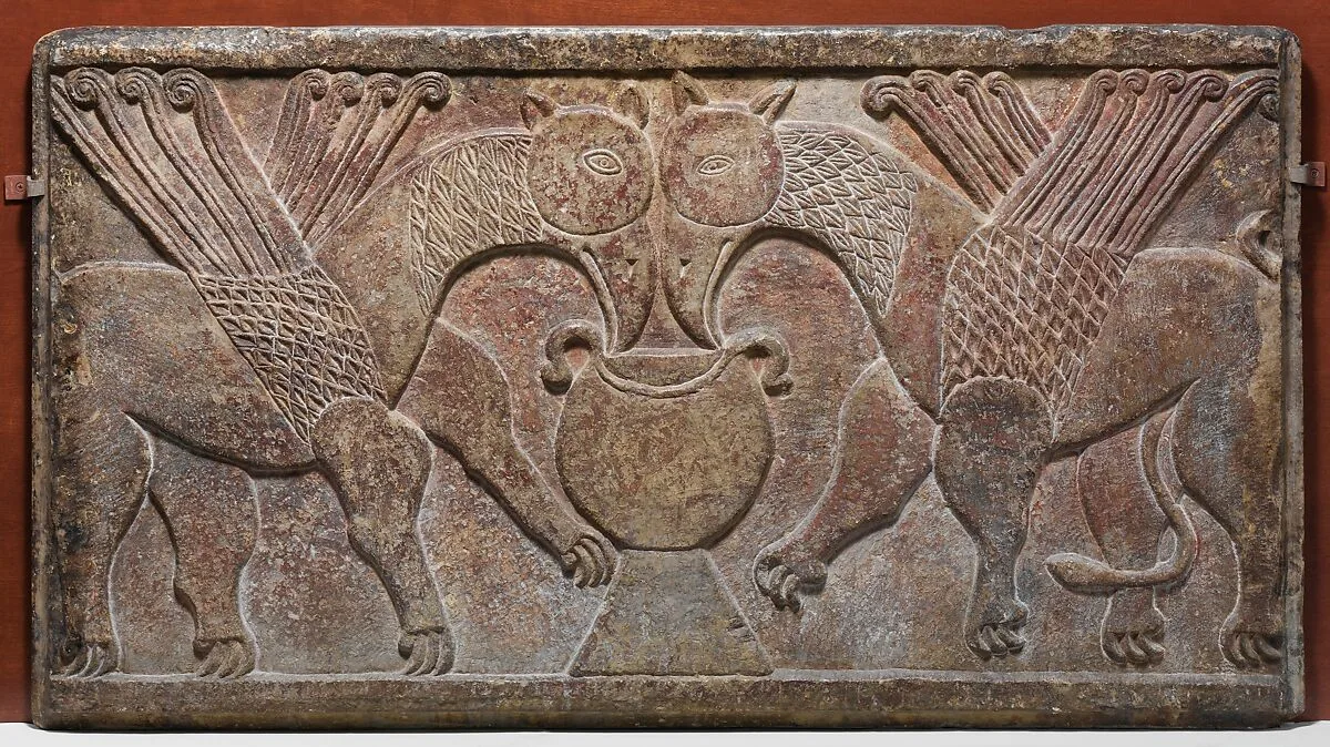 Relief Panel with Two Griffins Drinking from a Cup — Unknown