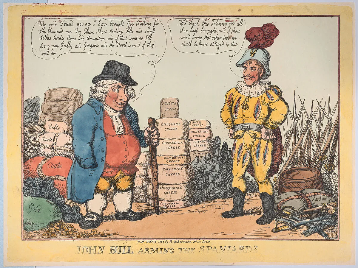 John Bull Arming The Spaniards — Thomas Rowlandson|Rudolph Ackermann, London|Joseph Bonaparte