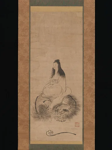 秀製筆 騎獅文殊図|Monju on a Lion