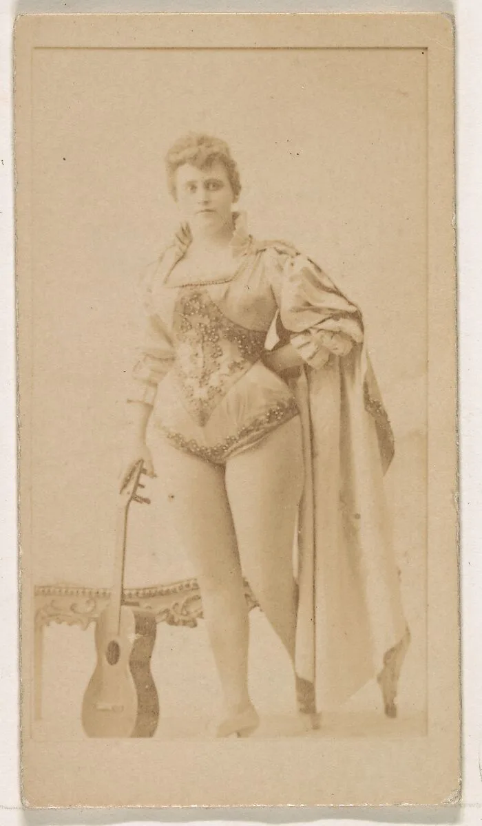 Actress with guitar, from the Actresses series (N245) issued by Kinney Brothers to promote Sweet Caporal Cigarettes — Kinney Brothers Tobacco Company