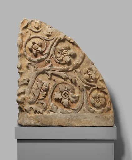 Marble corner acroterion with acanthus scrolls