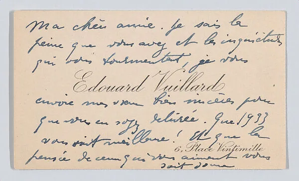 Édouard Vuillard, calling card — Anonymous|Edouard Vuillard