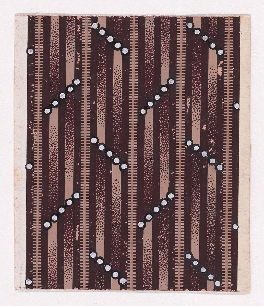 Textile Design with Alternating Horizontal Strips of Pearls over a Striped Background — Anonymous, Alsatian, 19th century