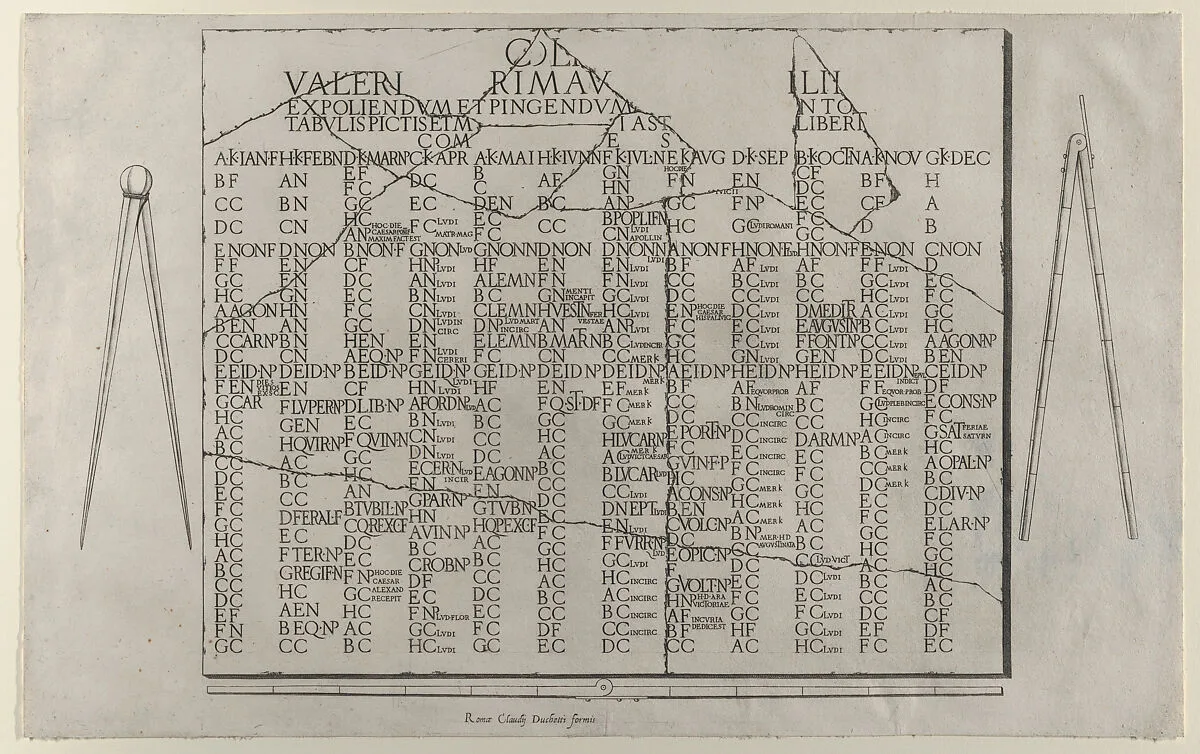 Speculum Romanae Magnificentiae: Tablet with Calendar from the Farnese Palace — Claudio Duchetti|Anonymous