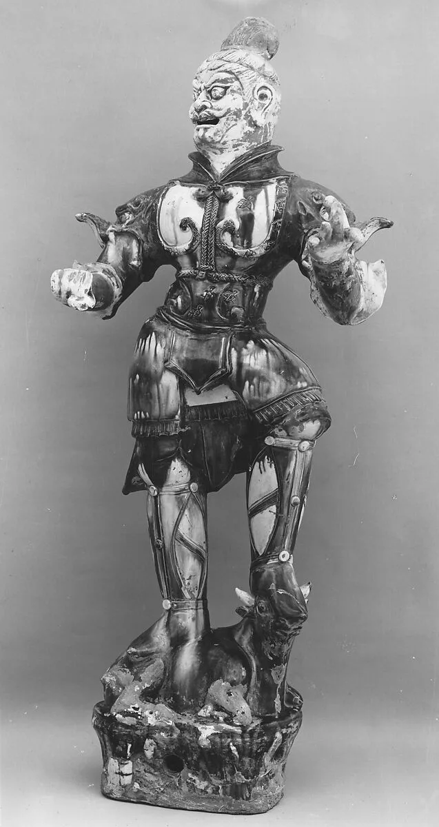 唐 彩繪三彩陶鎭墓武士俑|Tomb guardian — Unknown