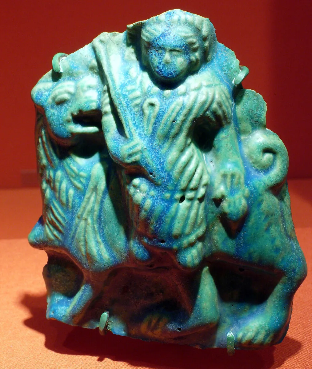 Plaque Depicting a God(?) Riding a Lion — Unknown