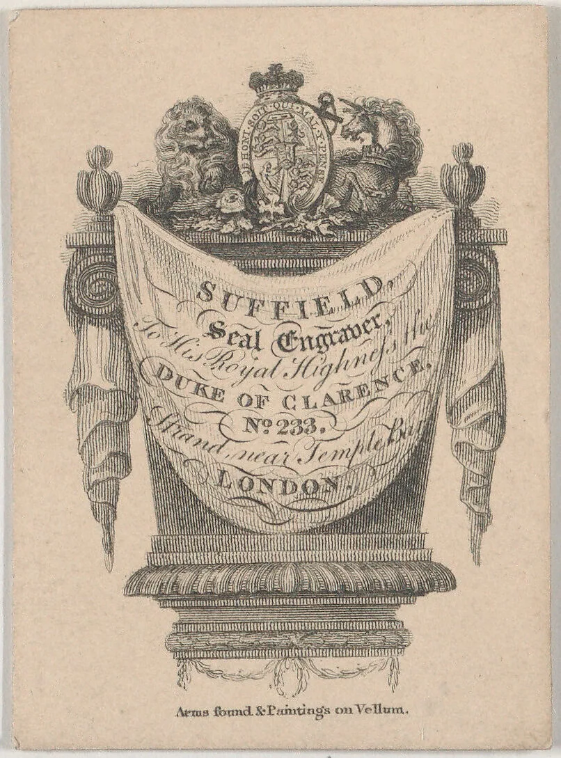 Trade Card for Suffield, seal engraver — Anonymous, British, late 18th–early 19th century