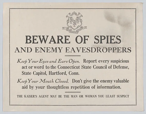 Beware of spies — Anonymous, American, 20th century
