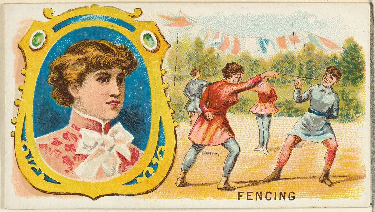 Fencing, from the Games and Sports series (N165) for Old Judge Cigarettes — Goodwin & Company