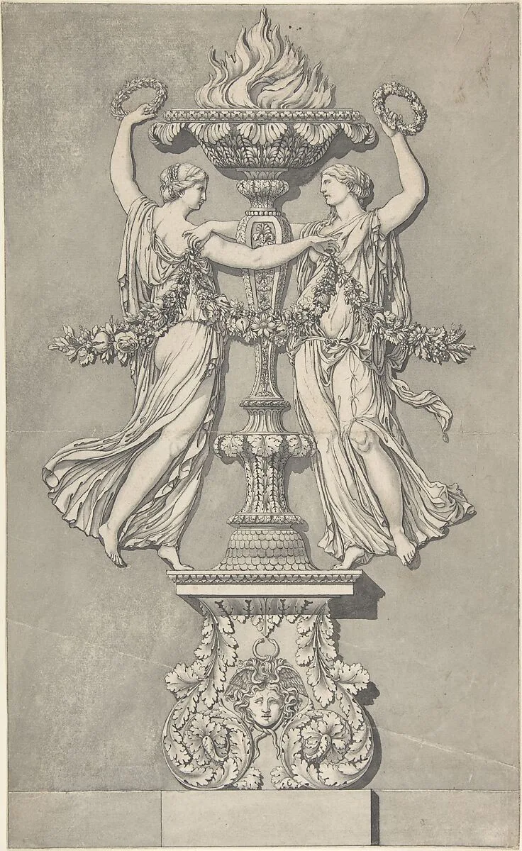 Candelabrum with Two Victory Figures (for 'Ornamenti Diversi') — Giocondo (Giuseppe) Albertolli