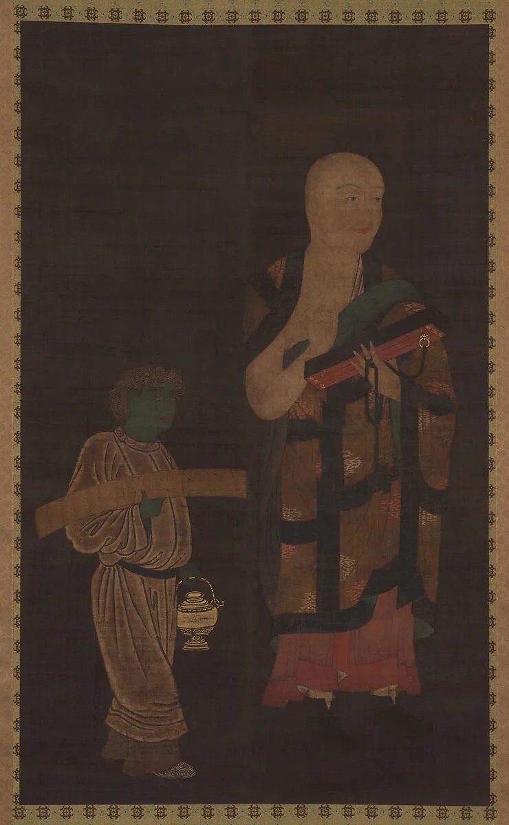 伝春日基光筆 玄奘三蔵像|Portrait of Xuanzang (Genjō) with Attendant — Kasuga Motomitsu
