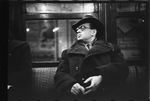 [Five 35mm Film Frames: Subway Passengers, New York City: Man in Hat, Overcoat, and Eyeglasses, Woman with Eyes Closed, Two Women, Woman in Fur Coat]